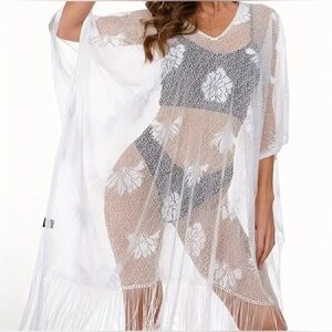 Elegant White Floral Swim Cover-Up